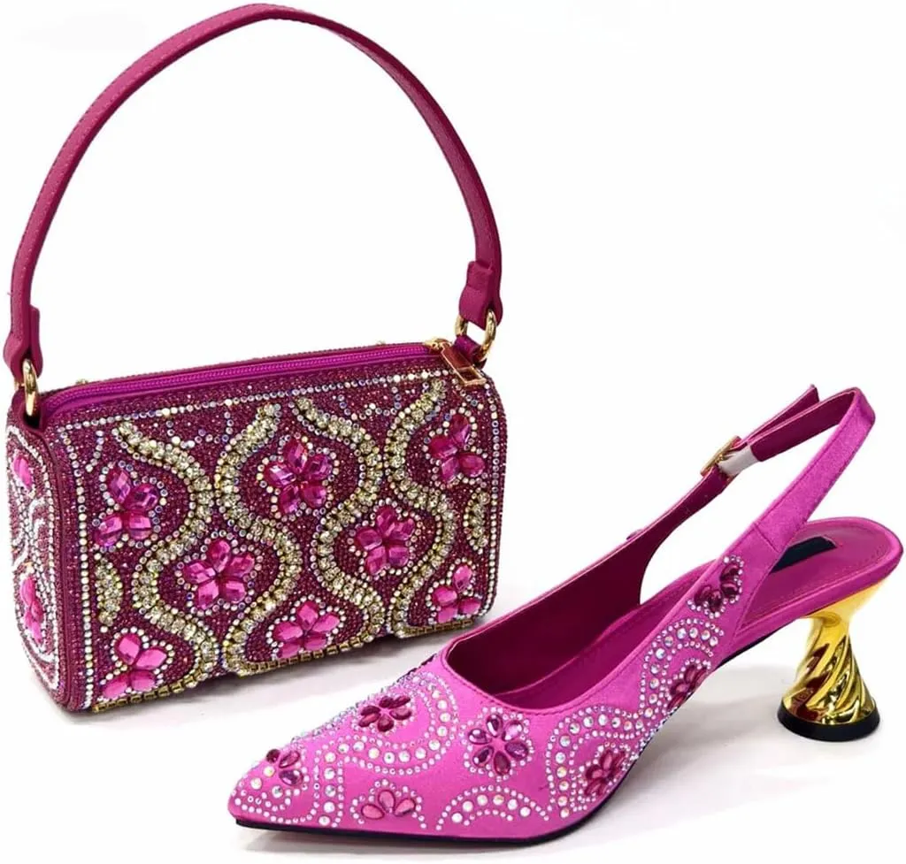 Women's Elegant Lace Upper Pointed Toe Pump and Clutch Set with Crystal Details for Special Events