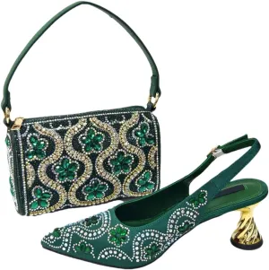 Women's Elegant Lace Upper Pointed Toe Pump and Clutch Set with Crystal Details for Special Events