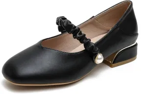 Women's Elegant Square Toe Mary Jane Shoes Low Top Block Heel Pumps