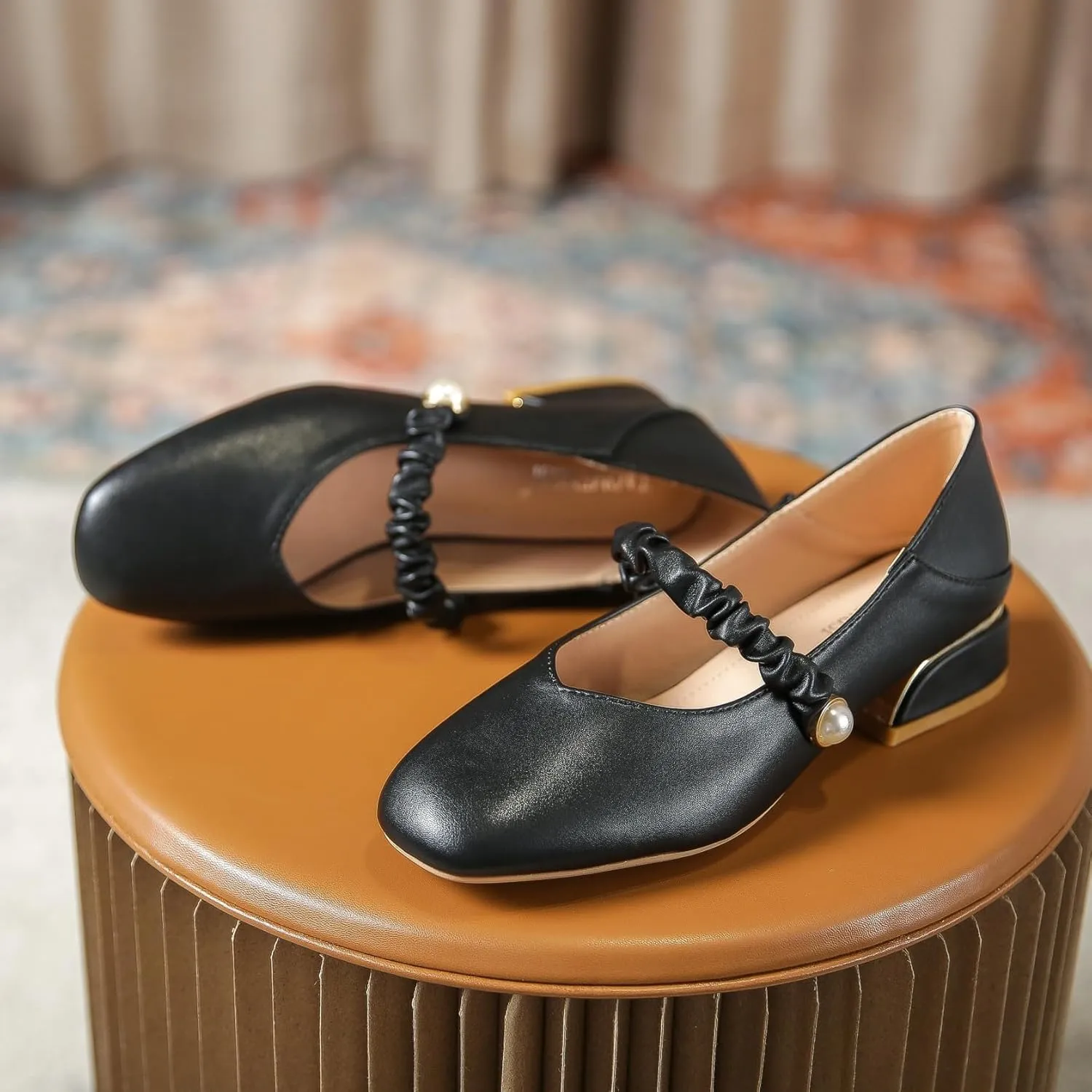 Women's Elegant Square Toe Mary Jane Shoes Low Top Block Heel Pumps