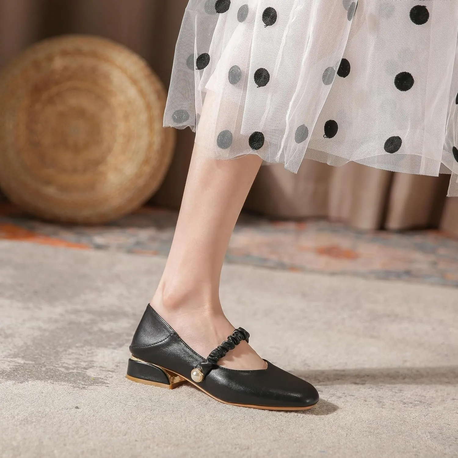 Women's Elegant Square Toe Mary Jane Shoes Low Top Block Heel Pumps