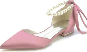 Womens Elegant Wedding Shoes with Ribbon Ankle Chains Prom Pumps
