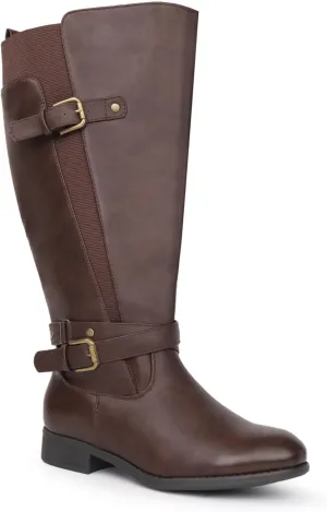 Women's Extra Wide Calf Low Heel Ankle Strap Sleek Design Knee High Riding Boots