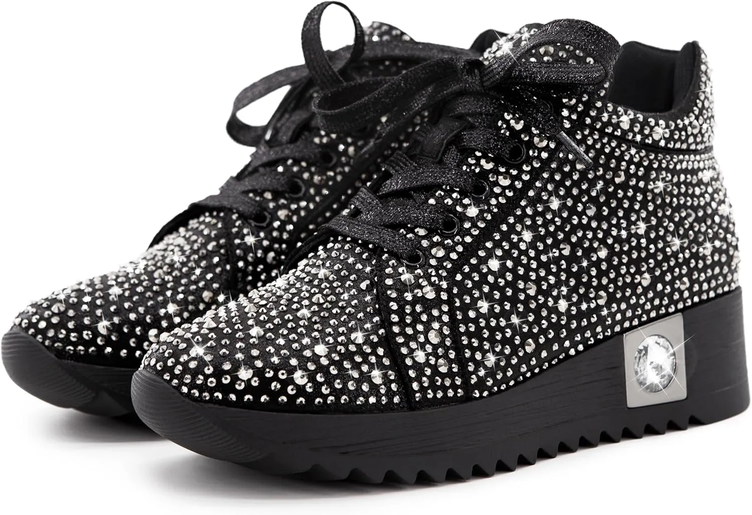 Women's Fashion Glitter Sneakers Platform Wedge Shoes Sparkly Rhinestone High Top Sneakers Trendy Sequin Shoes Wedding Bride Dress