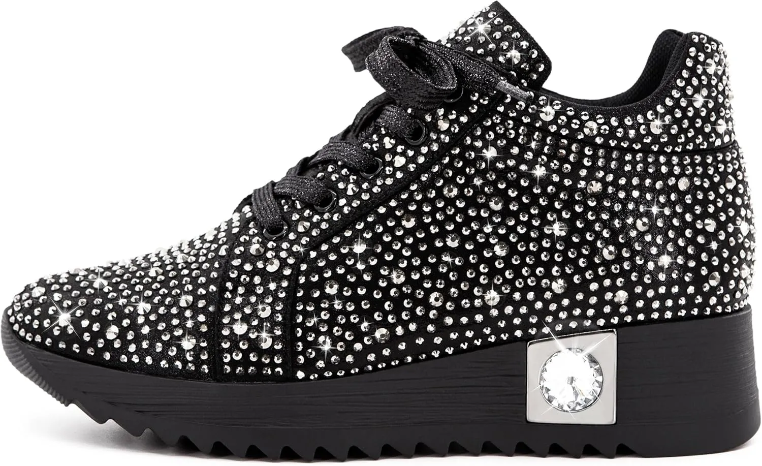 Women's Fashion Glitter Sneakers Platform Wedge Shoes Sparkly Rhinestone High Top Sneakers Trendy Sequin Shoes Wedding Bride Dress