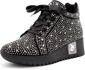 Women's Fashion Glitter Sneakers Platform Wedge Shoes Sparkly Rhinestone High Top Sneakers Trendy Sequin Shoes Wedding Bride Dress