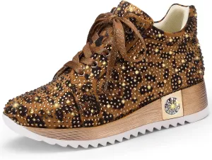 Women's Fashion Glitter Sneakers Platform Wedge Shoes Sparkly Rhinestone High Top Sneakers Trendy Sequin Shoes Wedding Bride Dress