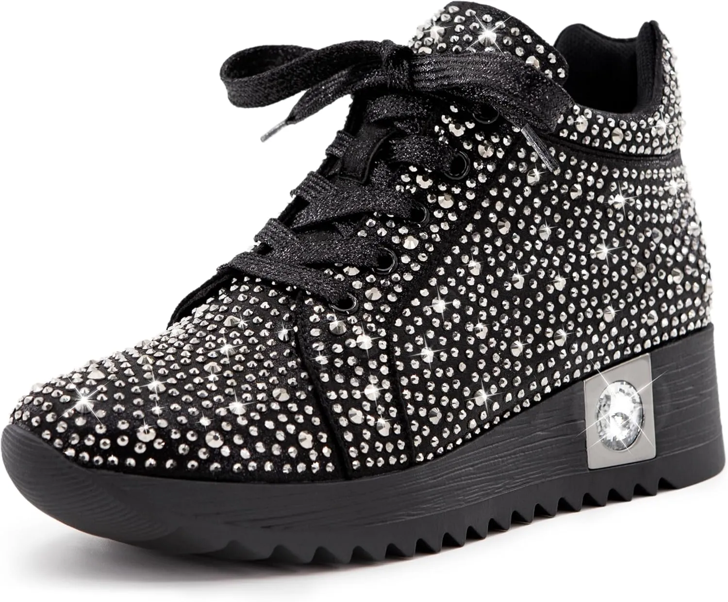 Women's Fashion Glitter Sneakers Platform Wedge Shoes Sparkly Rhinestone High Top Sneakers Trendy Sequin Shoes Wedding Bride Dress