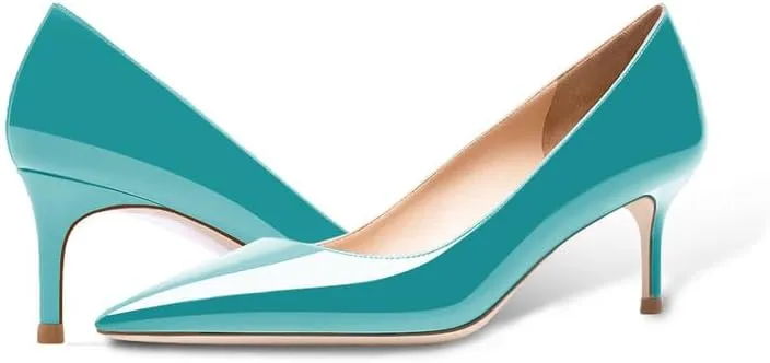 Women's Fashion Patent Leather Stiletto Pointed Toe Slip On 2.5 Inch Mid Heel Pumps Office Casual Work Shoes