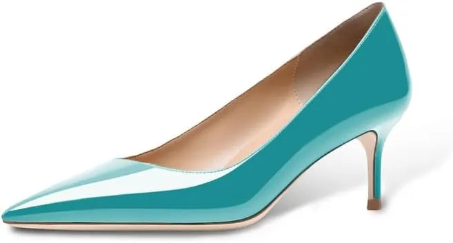 Women's Fashion Patent Leather Stiletto Pointed Toe Slip On 2.5 Inch Mid Heel Pumps Office Casual Work Shoes