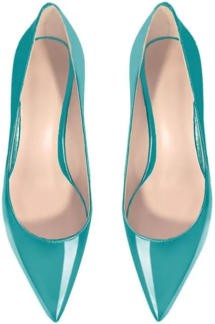 Women's Fashion Patent Leather Stiletto Pointed Toe Slip On 2.5 Inch Mid Heel Pumps Office Casual Work Shoes