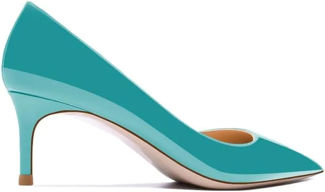 Women's Fashion Patent Leather Stiletto Pointed Toe Slip On 2.5 Inch Mid Heel Pumps Office Casual Work Shoes