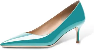 Women's Fashion Patent Leather Stiletto Pointed Toe Slip On 2.5 Inch Mid Heel Pumps Office Casual Work Shoes