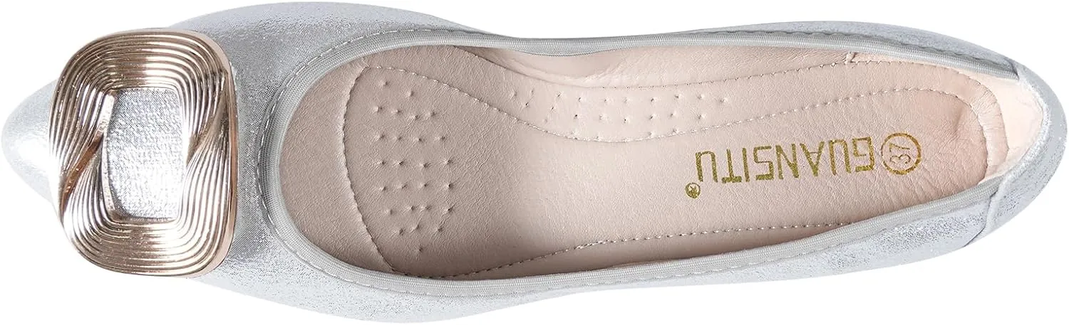Women's Flats, Foldable Ballet Flats for Women, Fashion Buckle Pionted Toe Comfort Light Weight Slip-On Dress Shoes