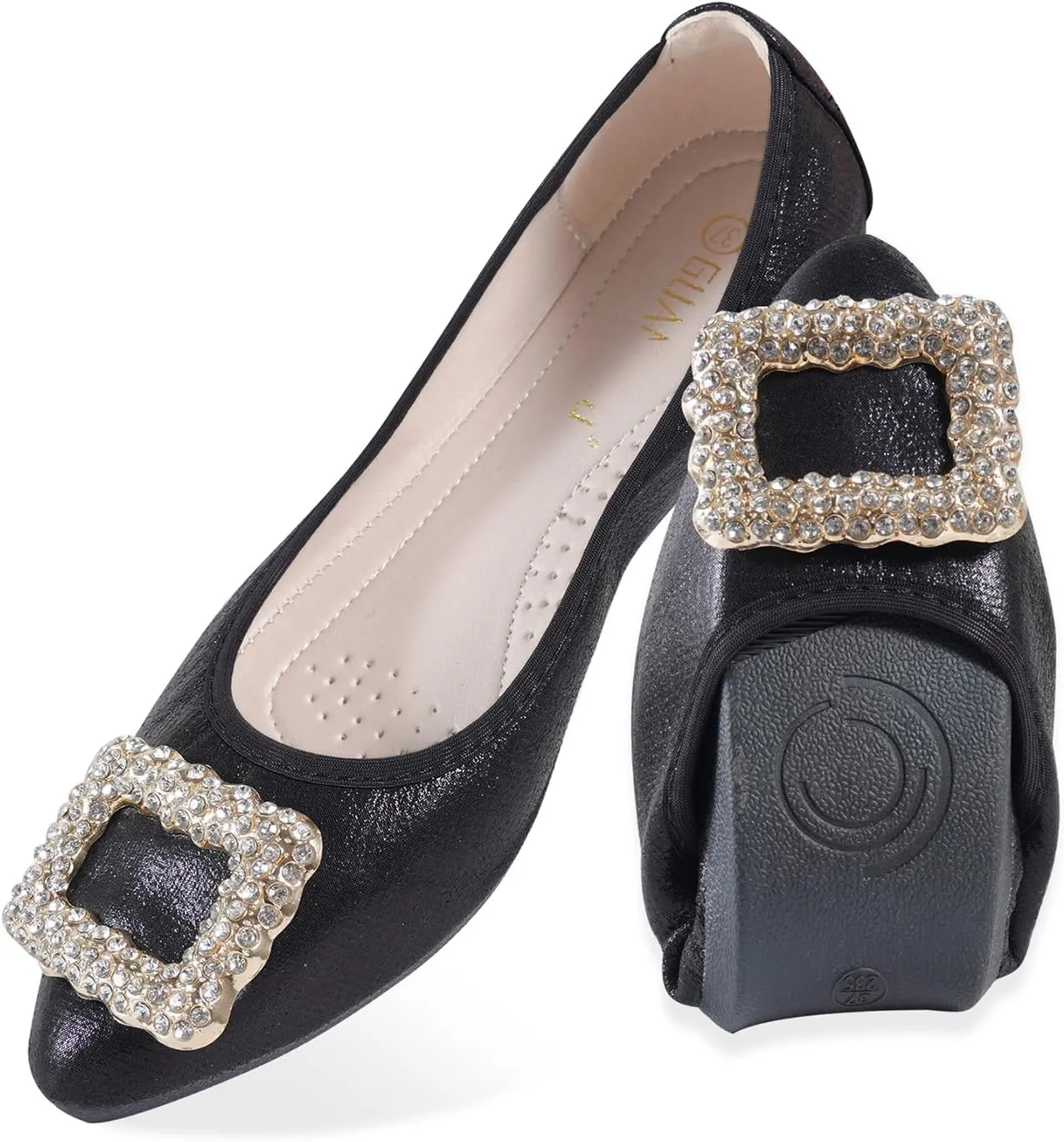 Women's Flats, Foldable Ballet Flats for Women, Fashion Buckle Pionted Toe Comfort Light Weight Slip-On Dress Shoes