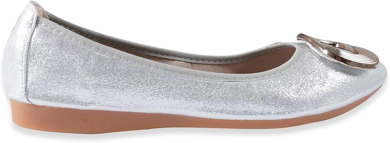 Women's Flats, Foldable Ballet Flats for Women, Fashion Buckle Pionted Toe Comfort Light Weight Slip-On Dress Shoes