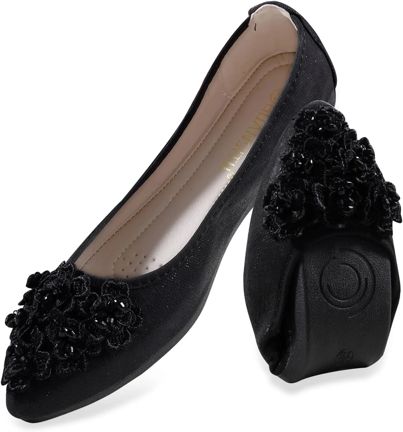 Women's Flats, Foldable Ballet Flats for Women, Flower Pionted Toe Comfort Light Weight Slip-On Dress Shoes
