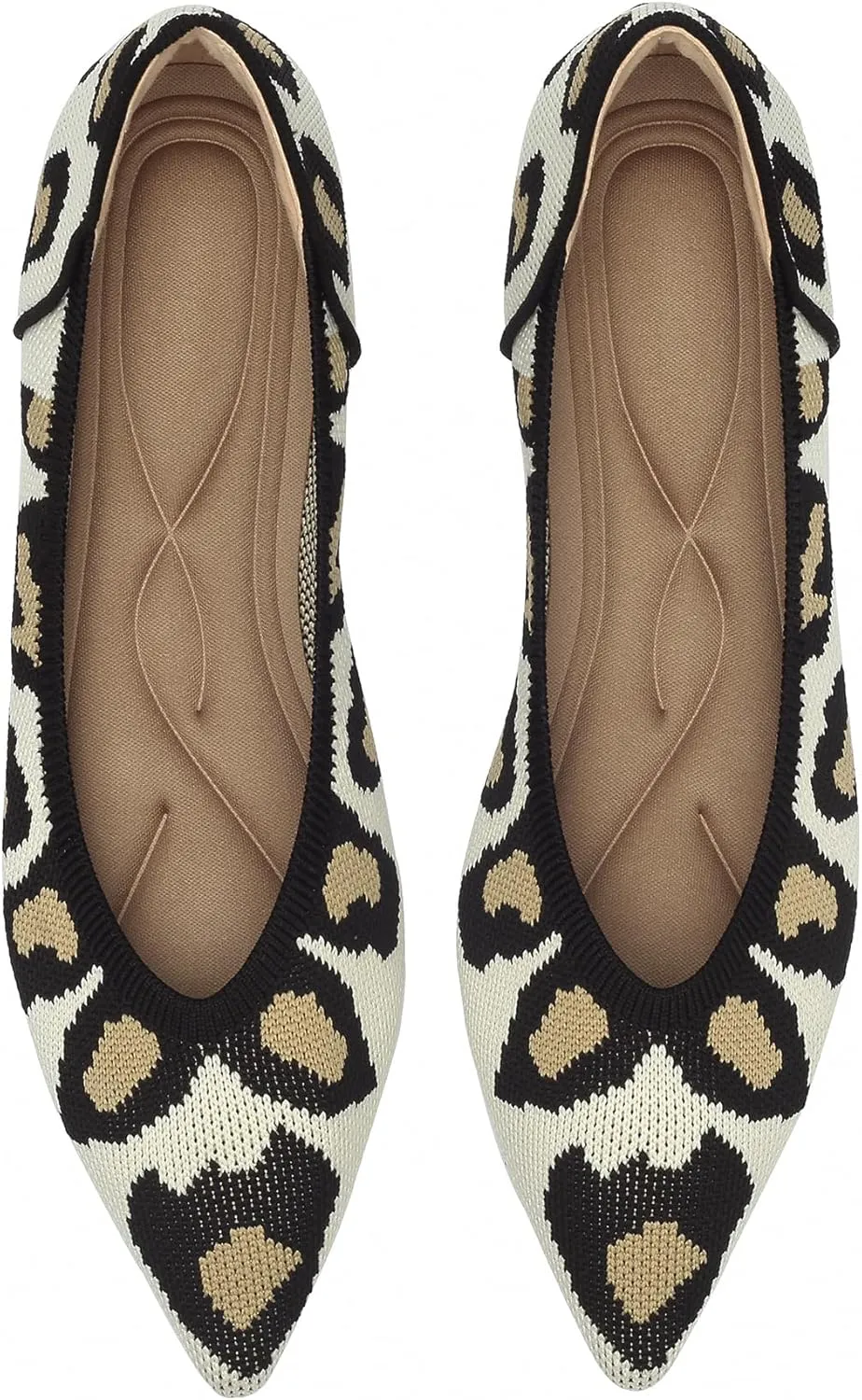 Women's Flats Shoes Pointed Toe Knit Ballet Comfortable Dressy Slip On Leopard Flat