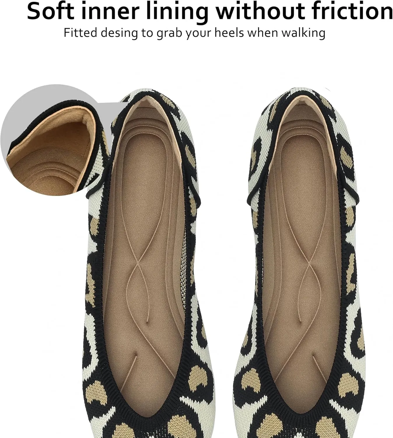 Women's Flats Shoes Pointed Toe Knit Ballet Comfortable Dressy Slip On Leopard Flat