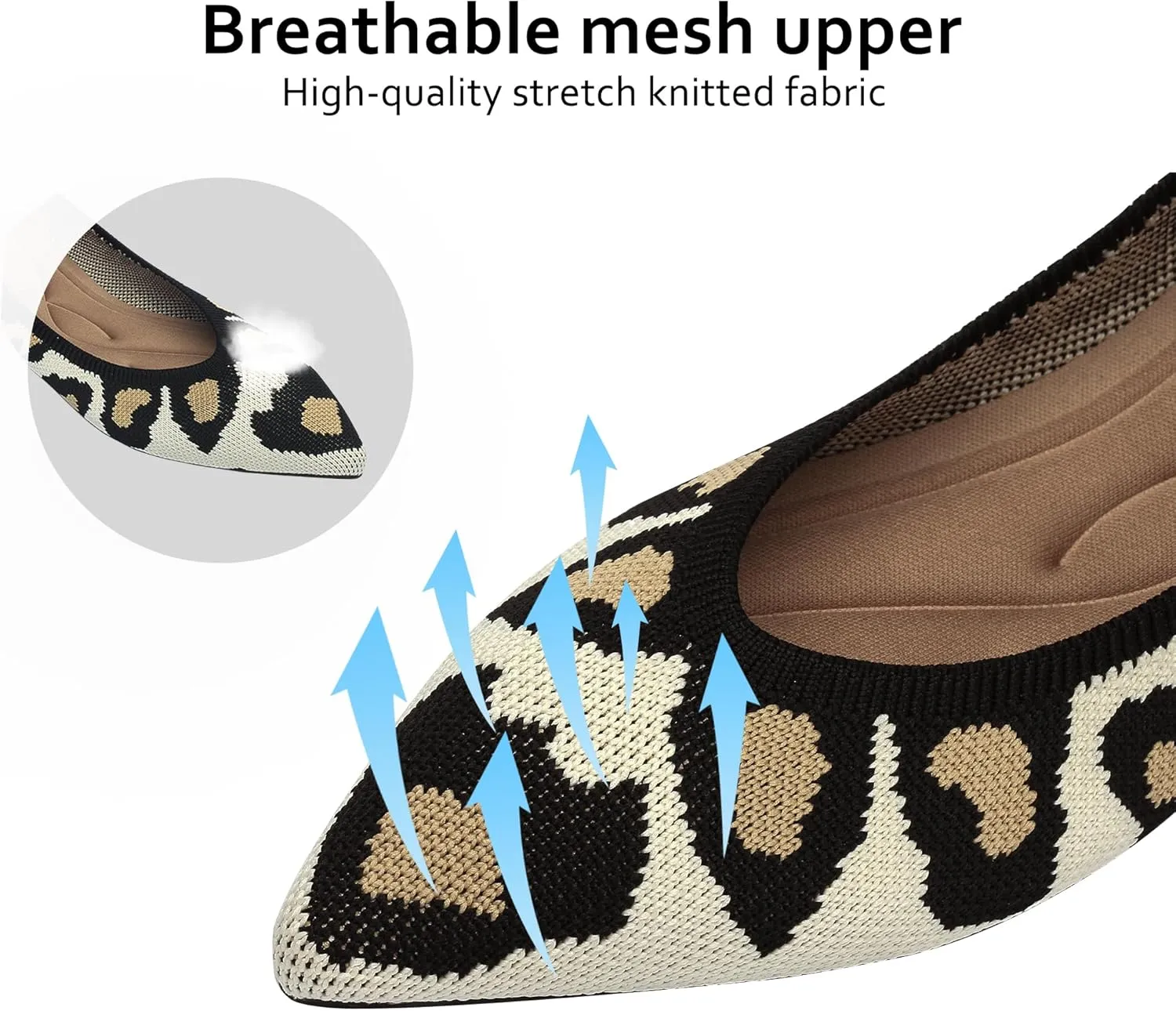 Women's Flats Shoes Pointed Toe Knit Ballet Comfortable Dressy Slip On Leopard Flat