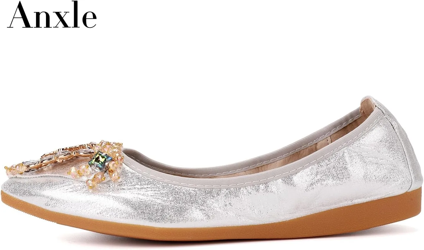 Womens Foldable Ballet Flats Bling Rhinestone Pointed Toe Comfort Slip On Walk Work Loafers Bridal Dress Shoes