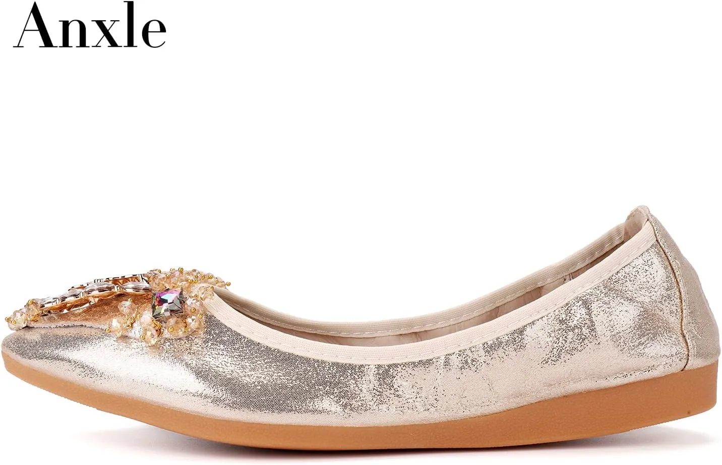 Womens Foldable Ballet Flats Bling Rhinestone Pointed Toe Comfort Slip On Walk Work Loafers Bridal Dress Shoes