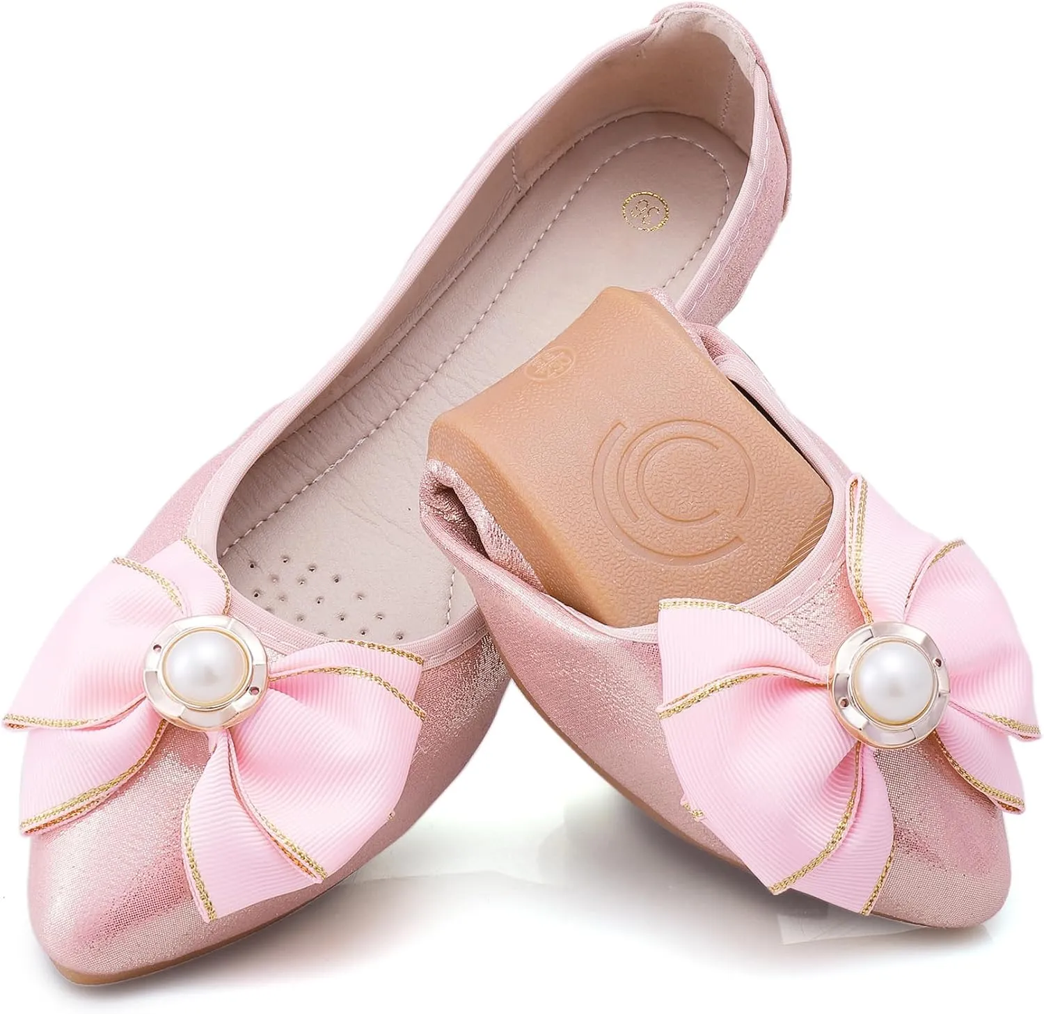 Womens Foldable Ballet Flats Bling Rhinestone Pointed Toe Comfort Slip On Walk Work Loafers Bridal Dress Shoes