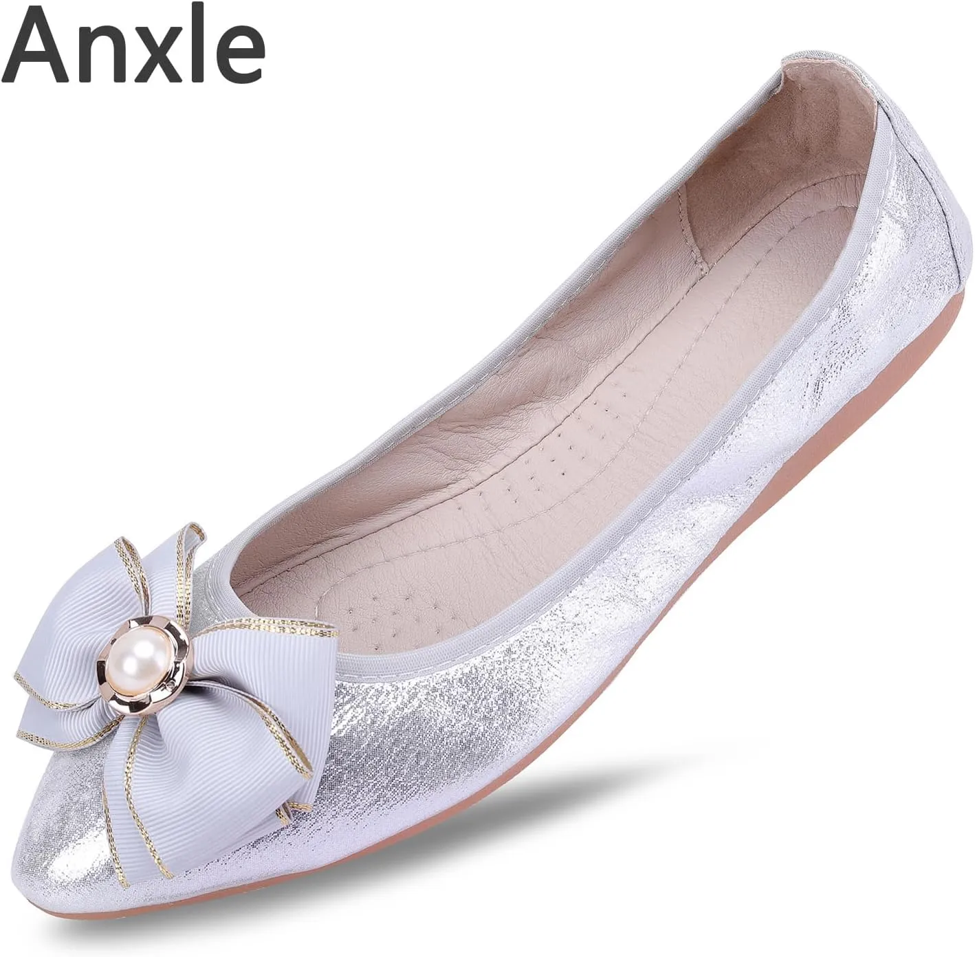 Womens Foldable Ballet Flats Bling Rhinestone Pointed Toe Comfort Slip On Walk Work Loafers Bridal Dress Shoes