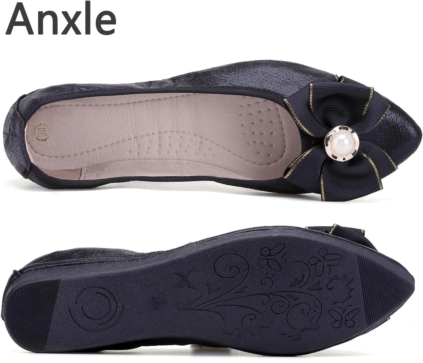 Womens Foldable Ballet Flats Bling Rhinestone Pointed Toe Comfort Slip On Walk Work Loafers Bridal Dress Shoes