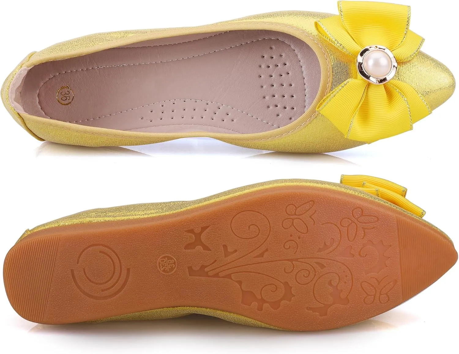 Womens Foldable Ballet Flats Bling Rhinestone Pointed Toe Comfort Slip On Walk Work Loafers Bridal Dress Shoes