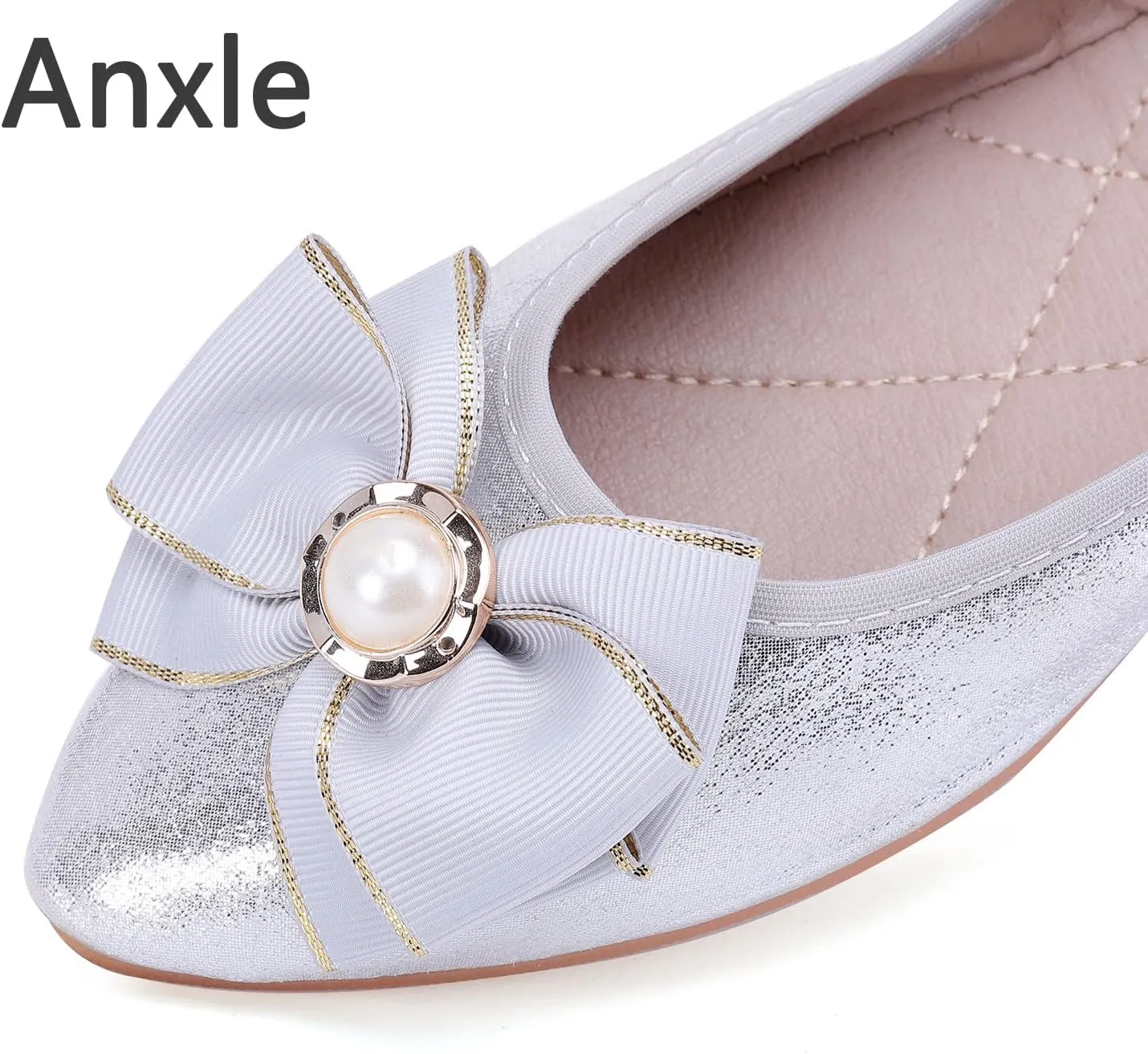Womens Foldable Ballet Flats Bling Rhinestone Pointed Toe Comfort Slip On Walk Work Loafers Bridal Dress Shoes
