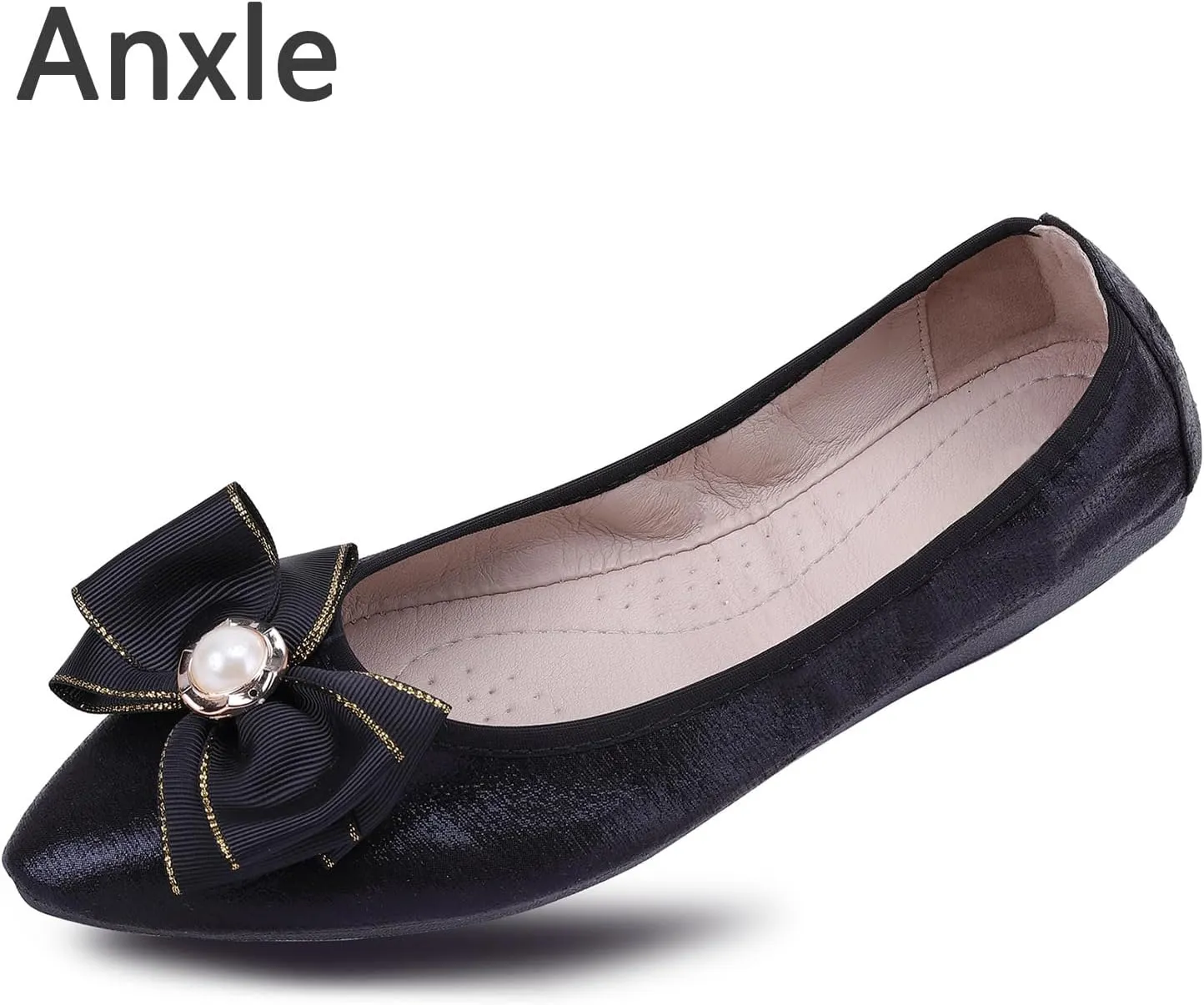 Womens Foldable Ballet Flats Bling Rhinestone Pointed Toe Comfort Slip On Walk Work Loafers Bridal Dress Shoes