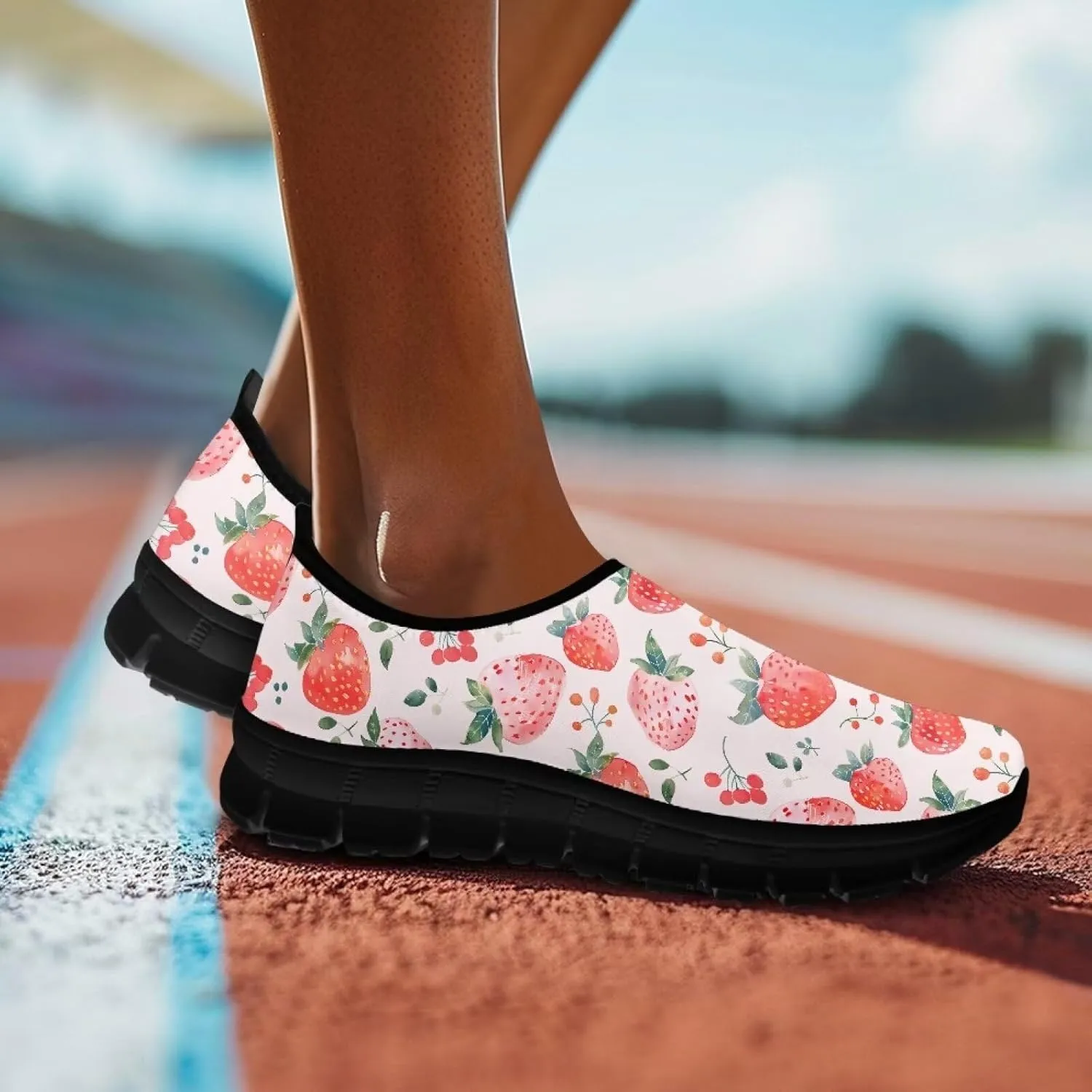 Women's Fruit Print Shoes Low Top Slip On Casual Walking Flat Shoes Comfortable Soft-Soled Sports Running Sneakers