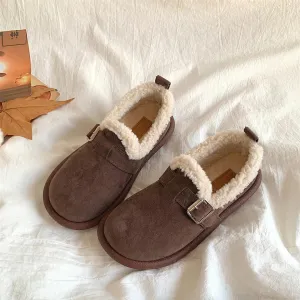 Women's Fuzzy Lined Slip-On Loafers, Warm Winter Snow Shoes, Non-Slip Soft Sole Flats