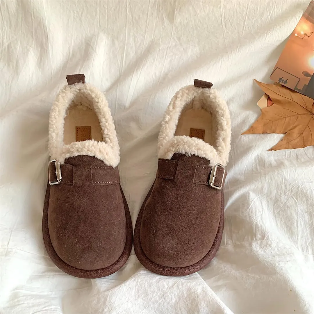 Women's Fuzzy Lined Slip-On Loafers, Warm Winter Snow Shoes, Non-Slip Soft Sole Flats