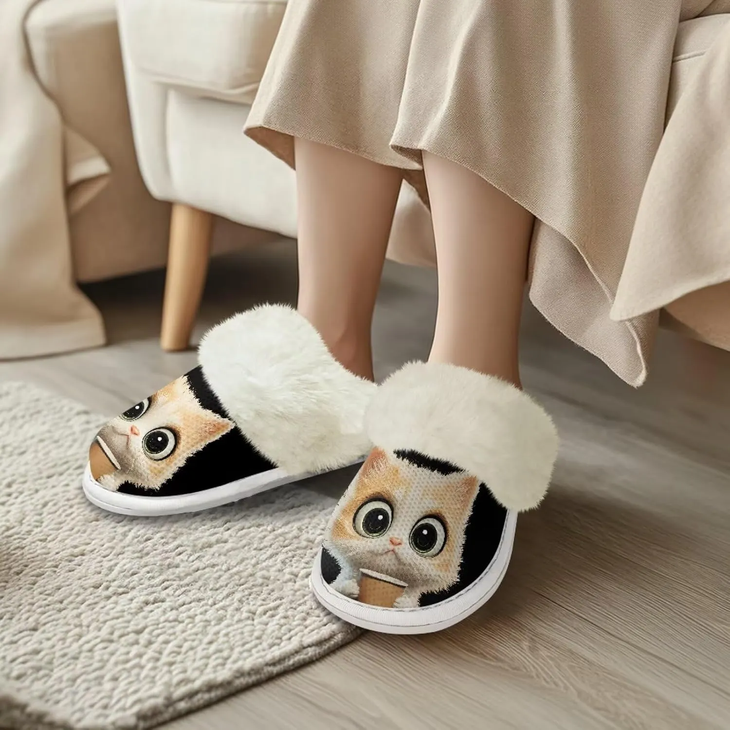 Women's Fuzzy Slip On Slippers Warm Cozy Soft Plush Slippers Lightweight Winter Fluffy Non Slip Indoor House Shoes Size 5-10