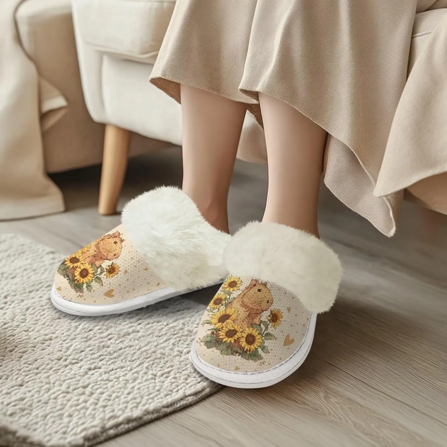 Women's Fuzzy Slip On Slippers Warm Cozy Soft Plush Slippers Lightweight Winter Fluffy Non Slip Indoor House Shoes Size 5-10