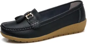 Women's Genuine Leather Platform Loafers Classic Casual Comfort Slip-On Shoes Soft Sole Dress Shoes