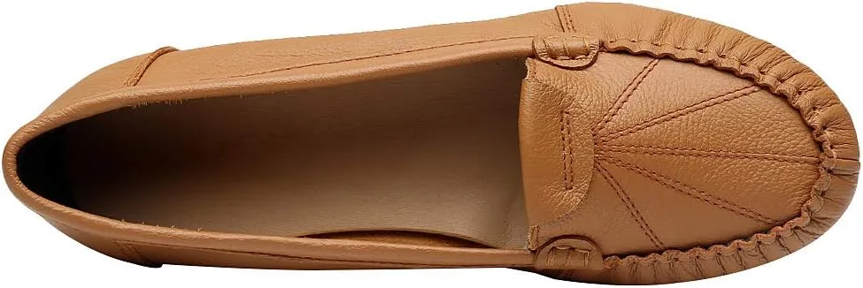Women's Genuine Leather Soft Sole Ballerinas Slip-on Low Wedge Heel Mid-Aged Walking Shoes