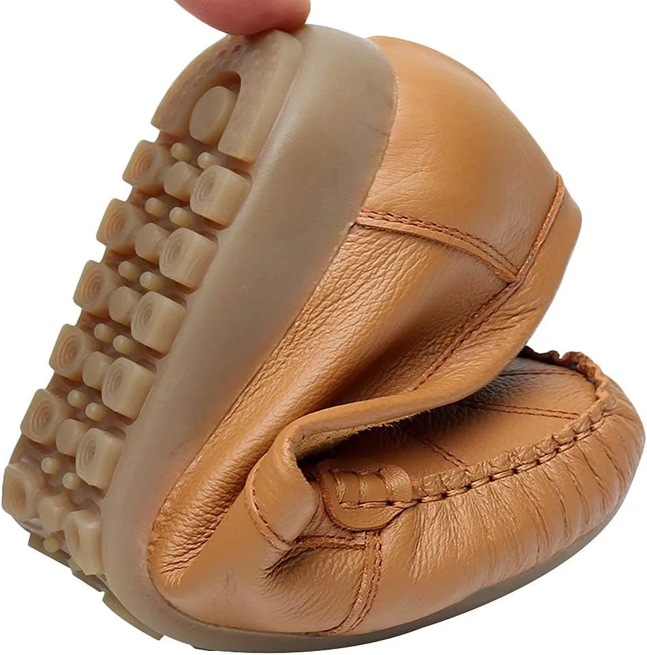 Women's Genuine Leather Soft Sole Ballerinas Slip-on Low Wedge Heel Mid-Aged Walking Shoes