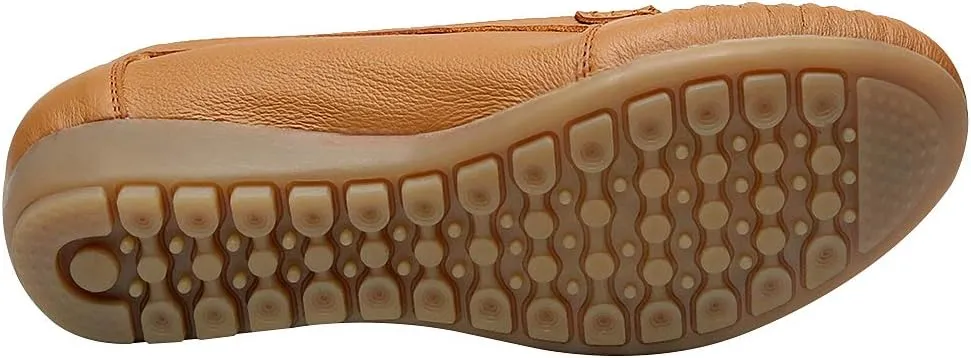 Women's Genuine Leather Soft Sole Ballerinas Slip-on Low Wedge Heel Mid-Aged Walking Shoes