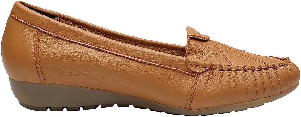 Women's Genuine Leather Soft Sole Ballerinas Slip-on Low Wedge Heel Mid-Aged Walking Shoes