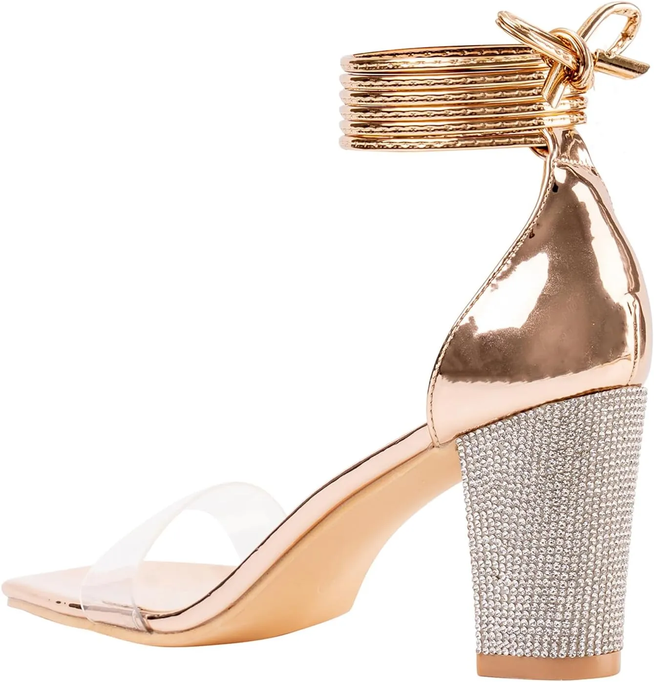 Women's Heels Chunky High Heels Sandals for Women Comfy Open Toe Strappy Rhinestone Heeled White Silver Gold Black Ankle Clear Dress Shoes