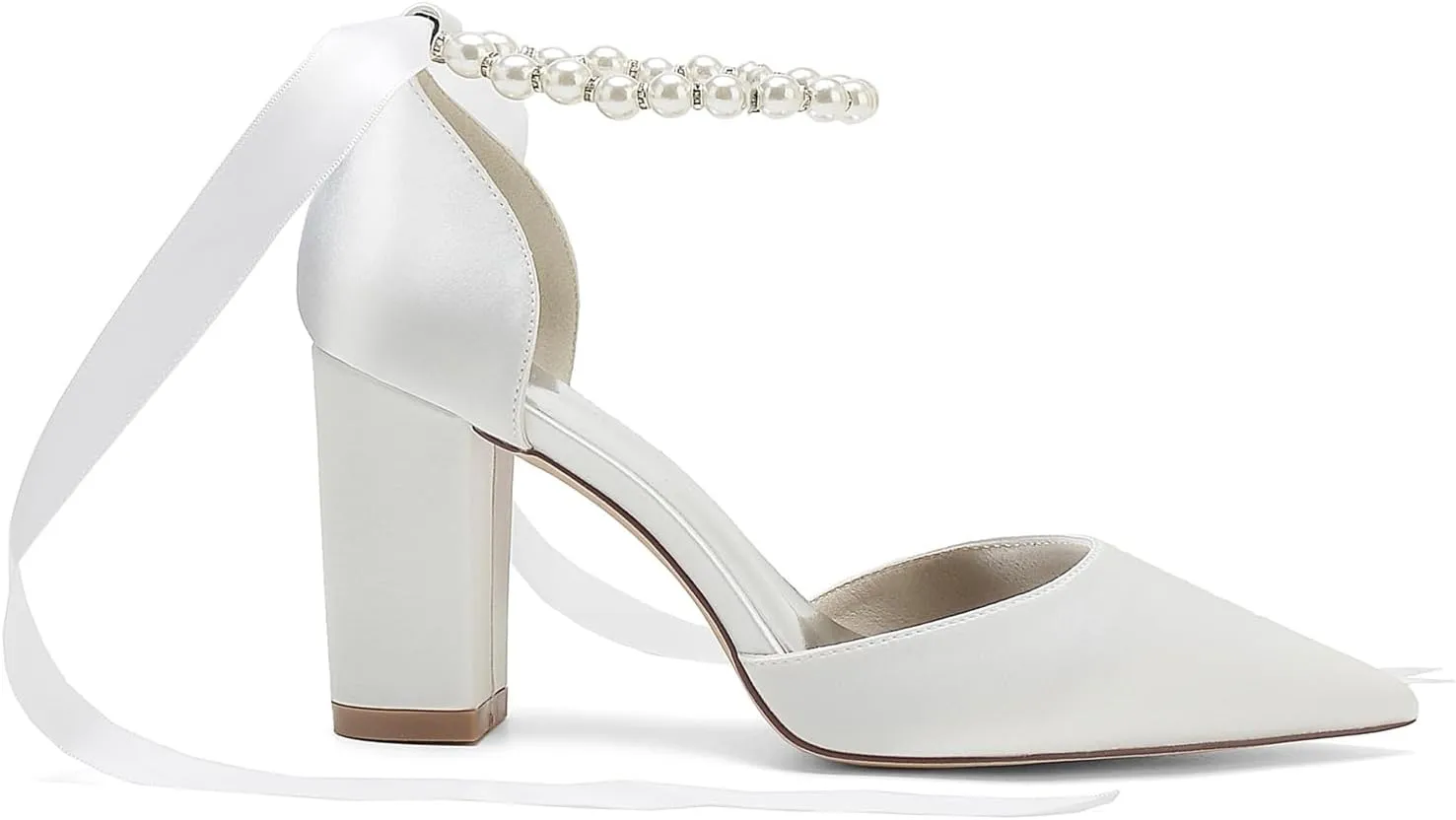 Women's High Chunky Closed Toe High Heels Block Heel Pearl Elegant Wedding Shoes Prom Evening Party Dress Pumps Shoes