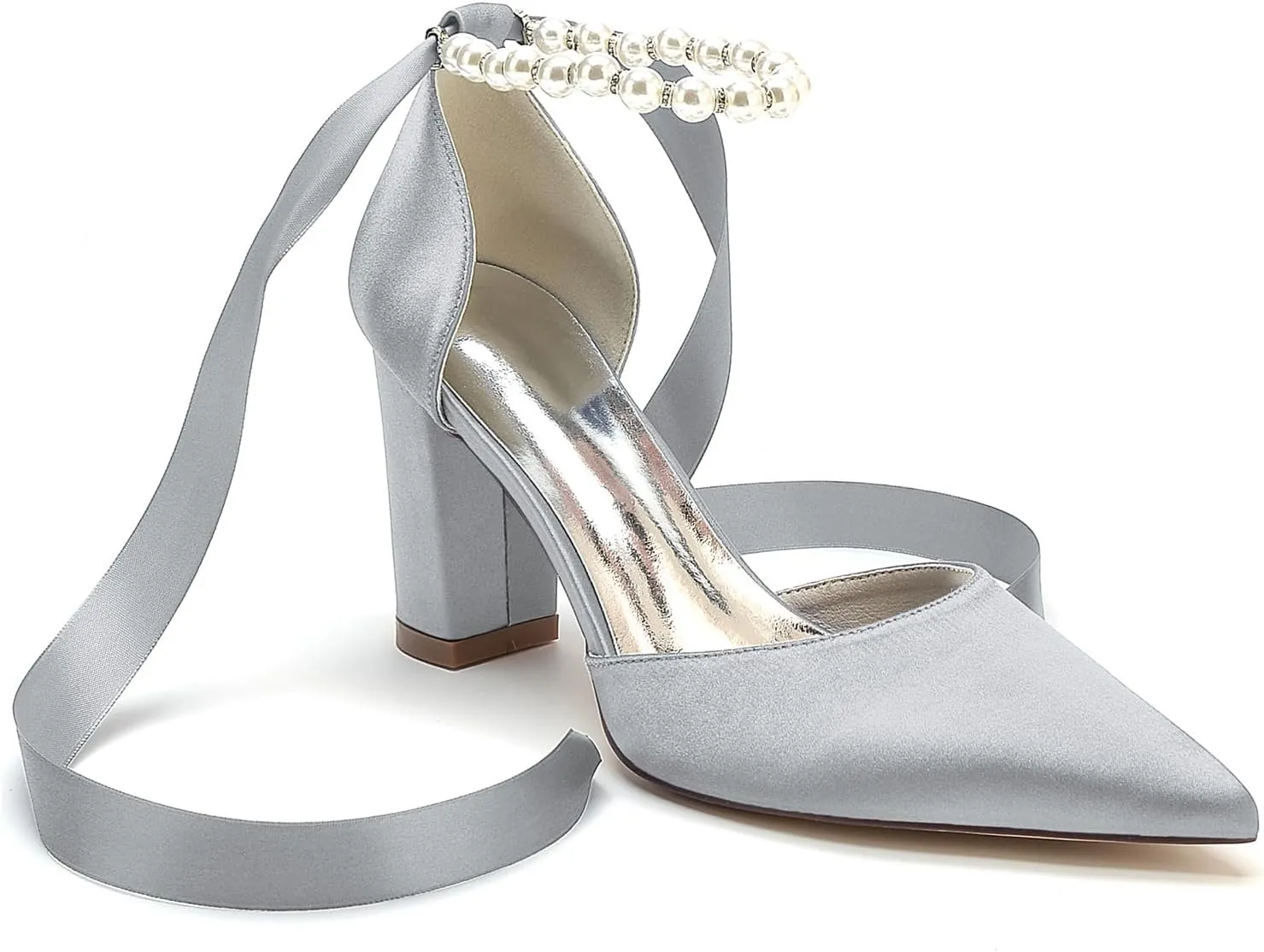 Women's High Chunky Closed Toe High Heels Block Heel Pearl Elegant Wedding Shoes Prom Evening Party Dress Pumps Shoes