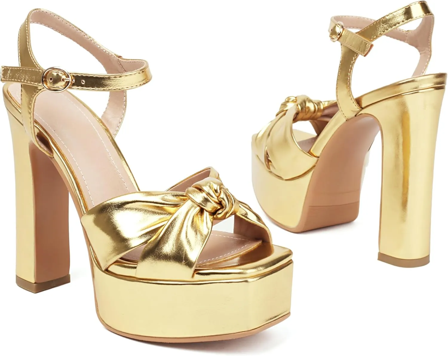 Women's High Chunky Platform Heels 5.5” Height Ajustable Ankle Strap Open Toe Party Dress Wedding Sandals