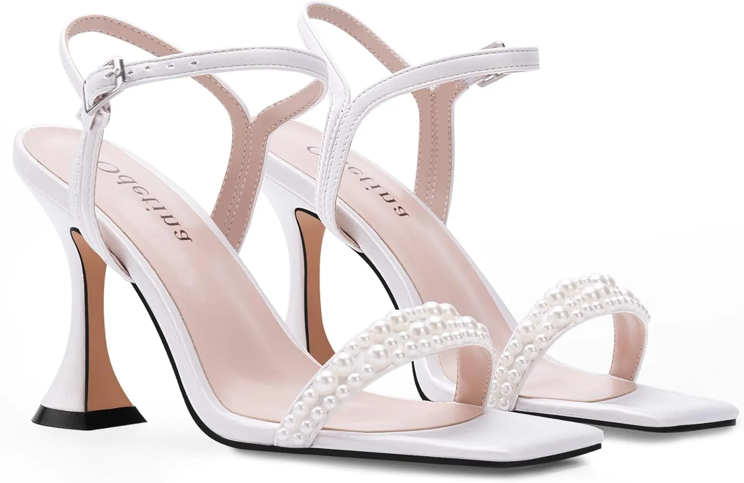 Women's High Heel Open Toe Sandals Ankle Strap Buckle Pearl Satin Bridesmaid Bride Party Wedding Shoes
