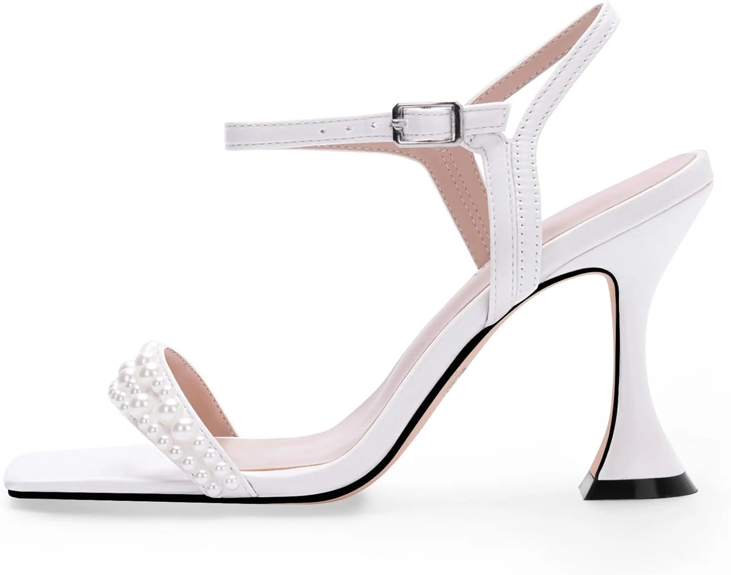 Women's High Heel Open Toe Sandals Ankle Strap Buckle Pearl Satin Bridesmaid Bride Party Wedding Shoes