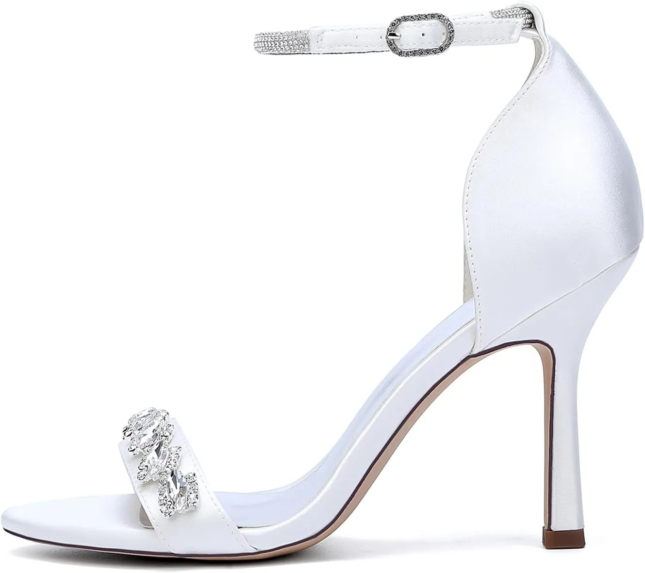 Women's Ivory Bridal Sandals Peep Toe Stiletto Heel Pumps Crystal Satin Ankle Strap Evening Party Prom Wedding Dress Shoes