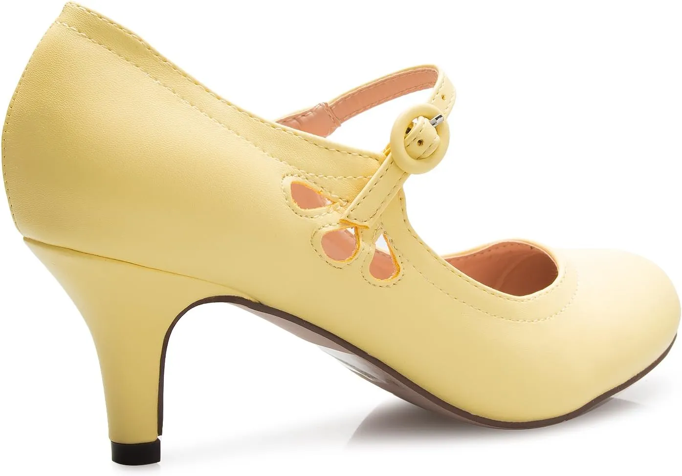 Women's Kitten Low Heels Round Toe Mary Jane Pumps - Adorable Vintage Retro Shoes- Unique Side Cut Out Design